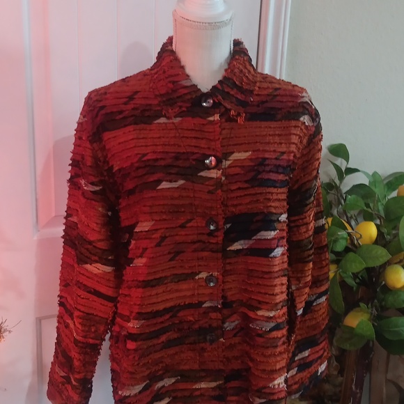 Chicos DESIGN Shirred Rust Silk Blazer Size 1 / Small - Picture 2 of 7